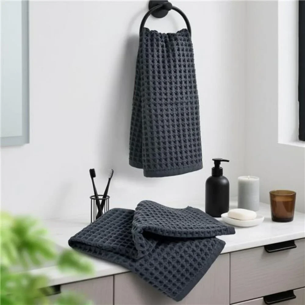 Waffle Hand Towels Set 2 Pack Cotton Quick Dry Lint Free Bathroom Kitchen Face